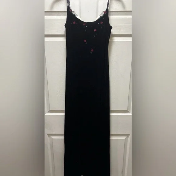 Stanley Black Slip Dress with Pink Floral Embroidery - Picture 1 of 3